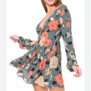 Billabong Your Love Skater Mini Dress In Sugar Pine Green Floral Flowy Rayon S